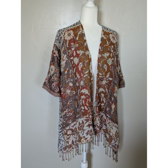 Soft Surroundings Open Cardigan Kimono Small/Medium Fringe Bohemian Chic‎ - Picture 2 of 10